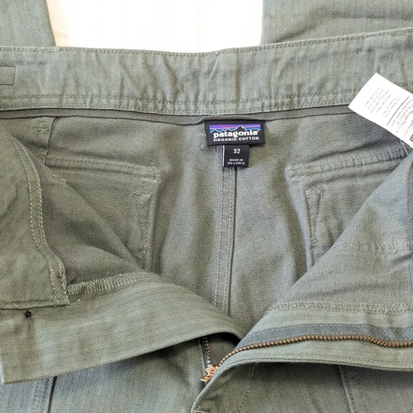 NWT Green Patagonia Organic Cotton Herringbone Utility Pants, Hiking Trousers - Picture 16 of 16